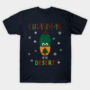 Christmas In The Desert - Cactus In Christmas Tree Pot T-Shirt